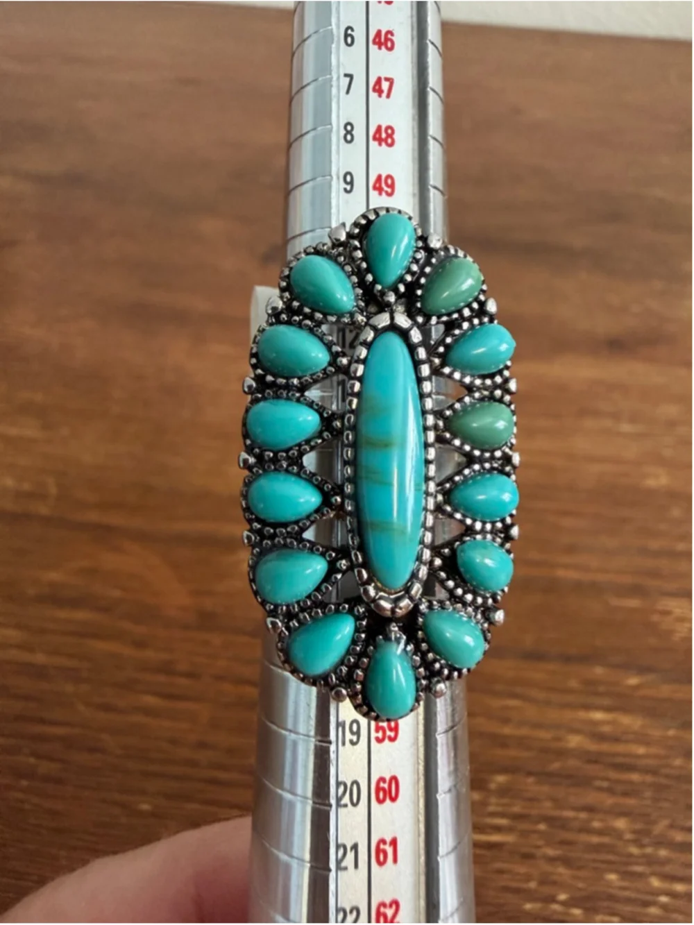 Turquoise Cluster Statement Ring Size 7 Silver Tone Boho Western Style New